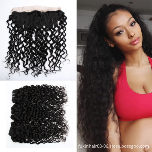 wholesale human hair weave bundles with closure 13*4  transparent swiss lace frontal closure with bundles
